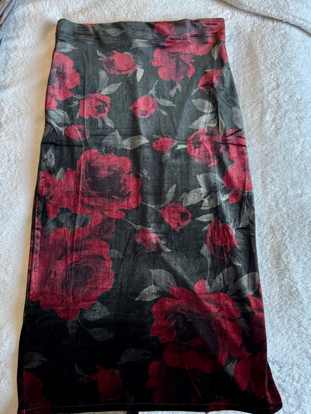 Cotton Candy Black Pencil Skirt with Red Floral Print